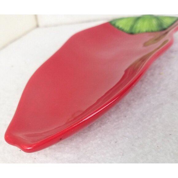 Red Pepper Pier 1 Imports Hand-Painted Ironstone Small Platter large spoon rest - Picture 2 of 8